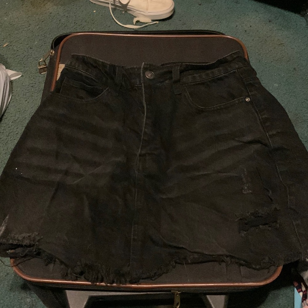 Forever 21- Black Distressed Jean Skirt